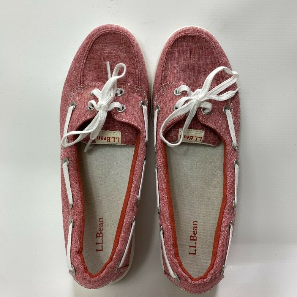 LL Bean Canvas Deck Boat Shoe Loafers Item ID 287089 Red Womens Size 9 - Picture 4 of 8
